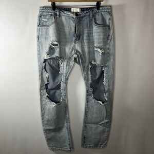 One Teaspoon Pants Women Size 31 Light‎ Blue Denim Distressed Boyfriend Jeans